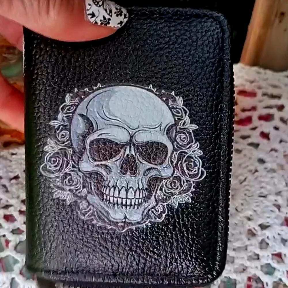 🆕VEGAN LEATHER GOTHIC SKULL WALLET WITH 12 CARD SLOTS:*GOTH *PUNK *STEAMPUNK